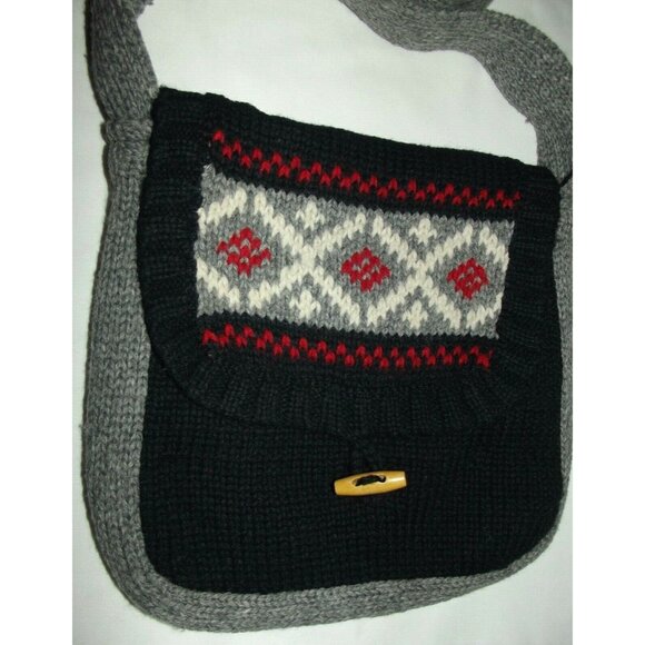 Purse Black Gray & Red Knit Boho Hippy Hobo Crossbody Shoulder bag No Boundaries - Picture 2 of 8
